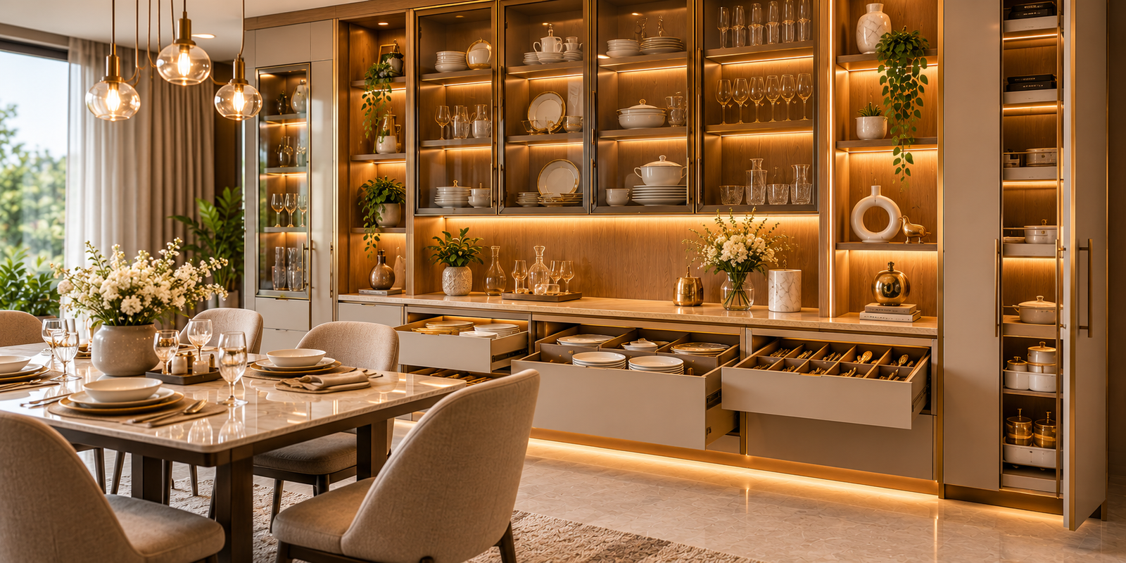 Crockery Unit Design Guide: Smart Dining Storage, Glass Cabinets and Elegant Display Ideas