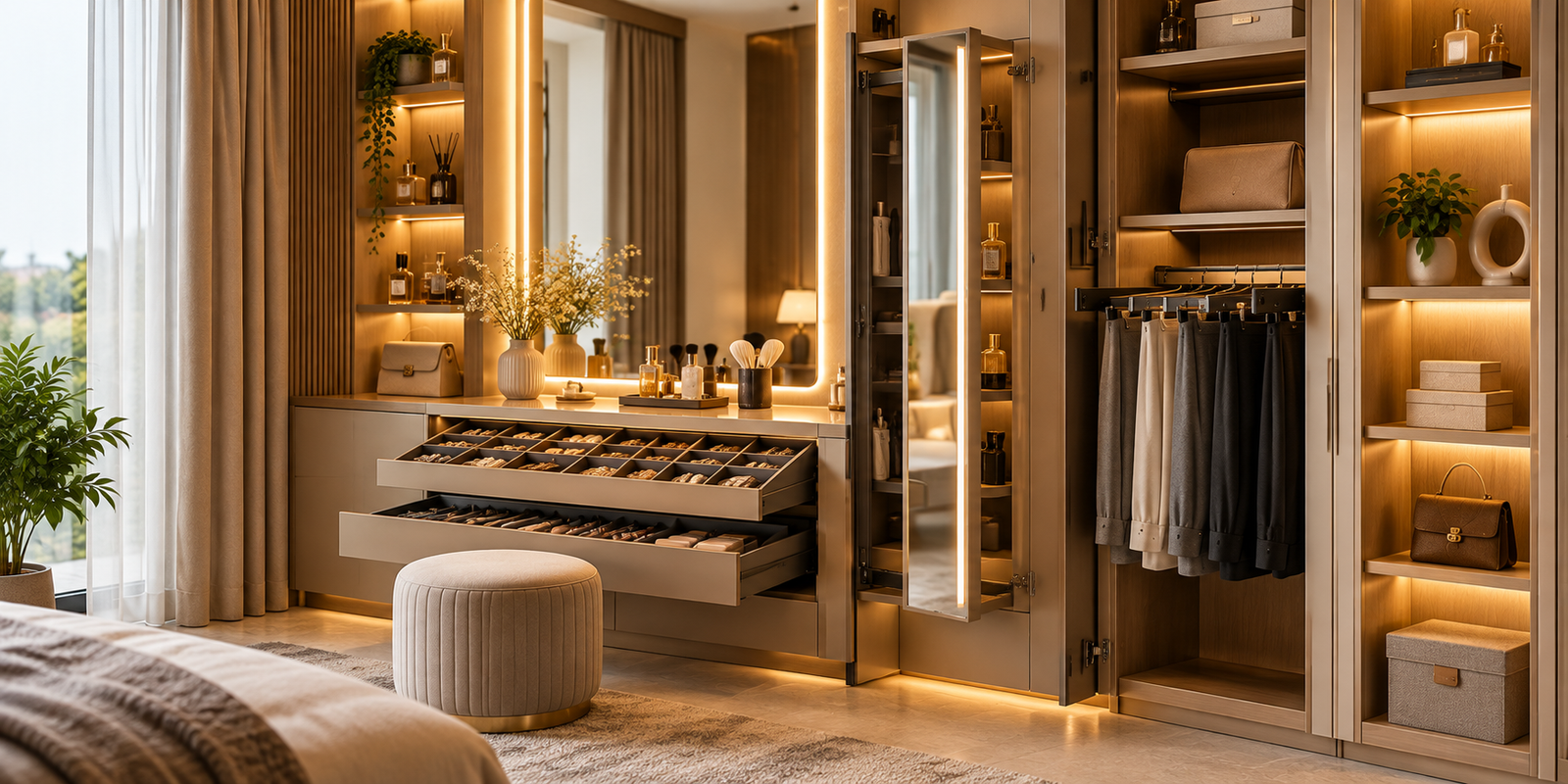 Elegant Dressing Unit Design Guide: Smart Storage, Mirrors, Lighting and Accessories for Modern Homes